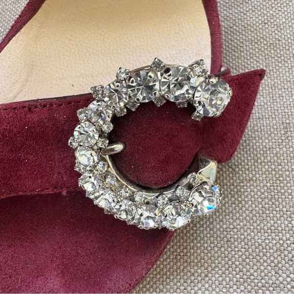 JIMMY CHOO Size SAPHIE Burgundy Suede Crystal Heels Sandals Shoes EU 37 US 7 - Picture 13 of 15